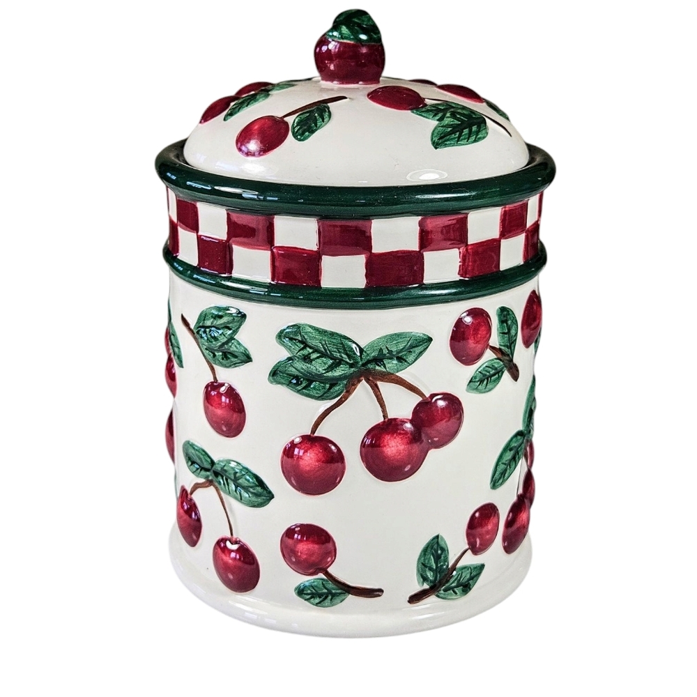 Vintage New Debco Cherries Kitschy Canister 7.5 in